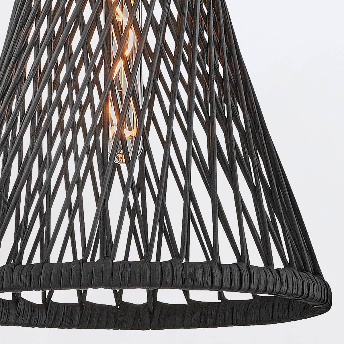TWY Natural Rattan Reed Handwoven Single Pendant in Black - ID 14004