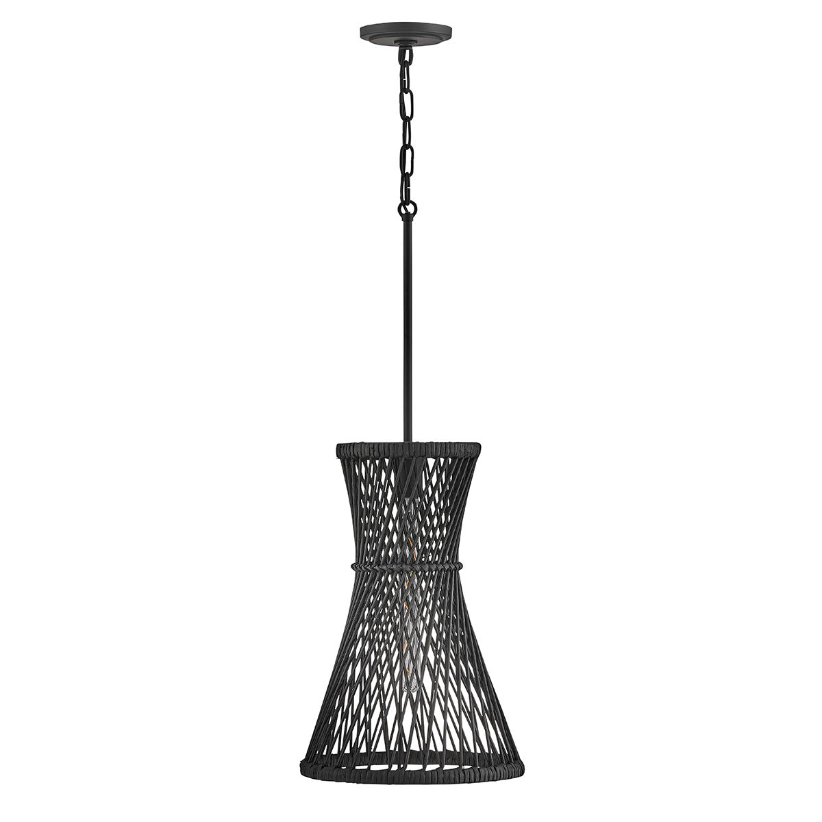 TWY Natural Rattan Reed Handwoven Single Pendant in Black - ID 14004