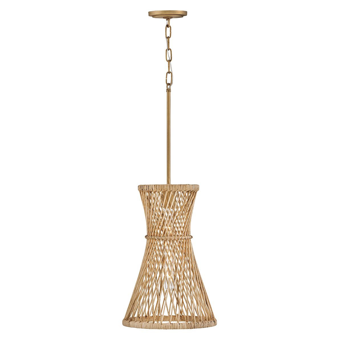 TWY Natural Rattan Reed Handwoven Single Pendant in Burnished Gold - ID 14005