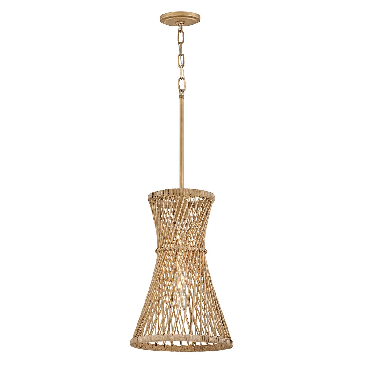 TWY Natural Rattan Reed Handwoven Single Pendant in Burnished Gold - ID 14005
