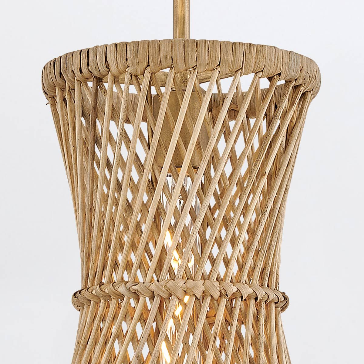 TWY Natural Rattan Reed Handwoven Single Pendant in Burnished Gold - ID 14005