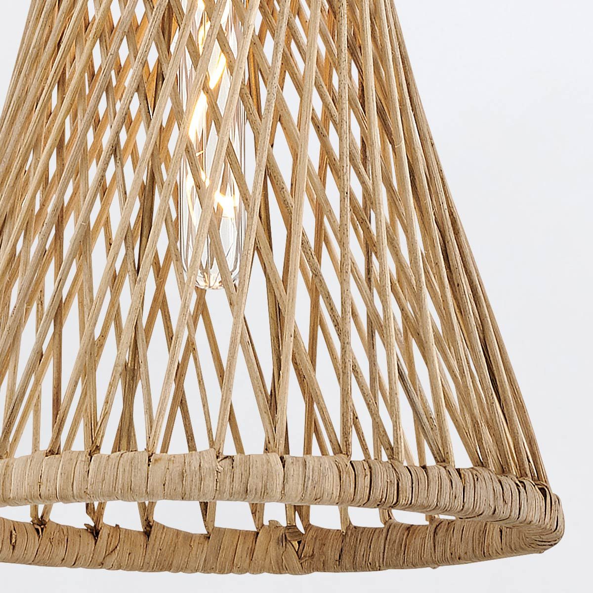 TWY Natural Rattan Reed Handwoven Single Pendant in Burnished Gold - ID 14005