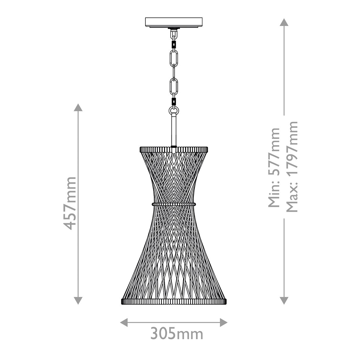 TWY Natural Rattan Reed Handwoven Single Pendant in Burnished Gold - ID 14005