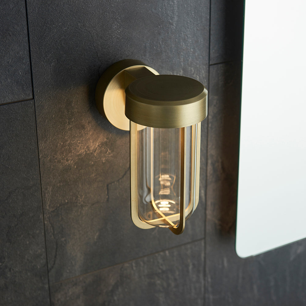 Die Cast IP44 LED Wall Light In Brushed Gold With Clear Glass - ID 11072 - LOW STOCK, PLEASE CALL