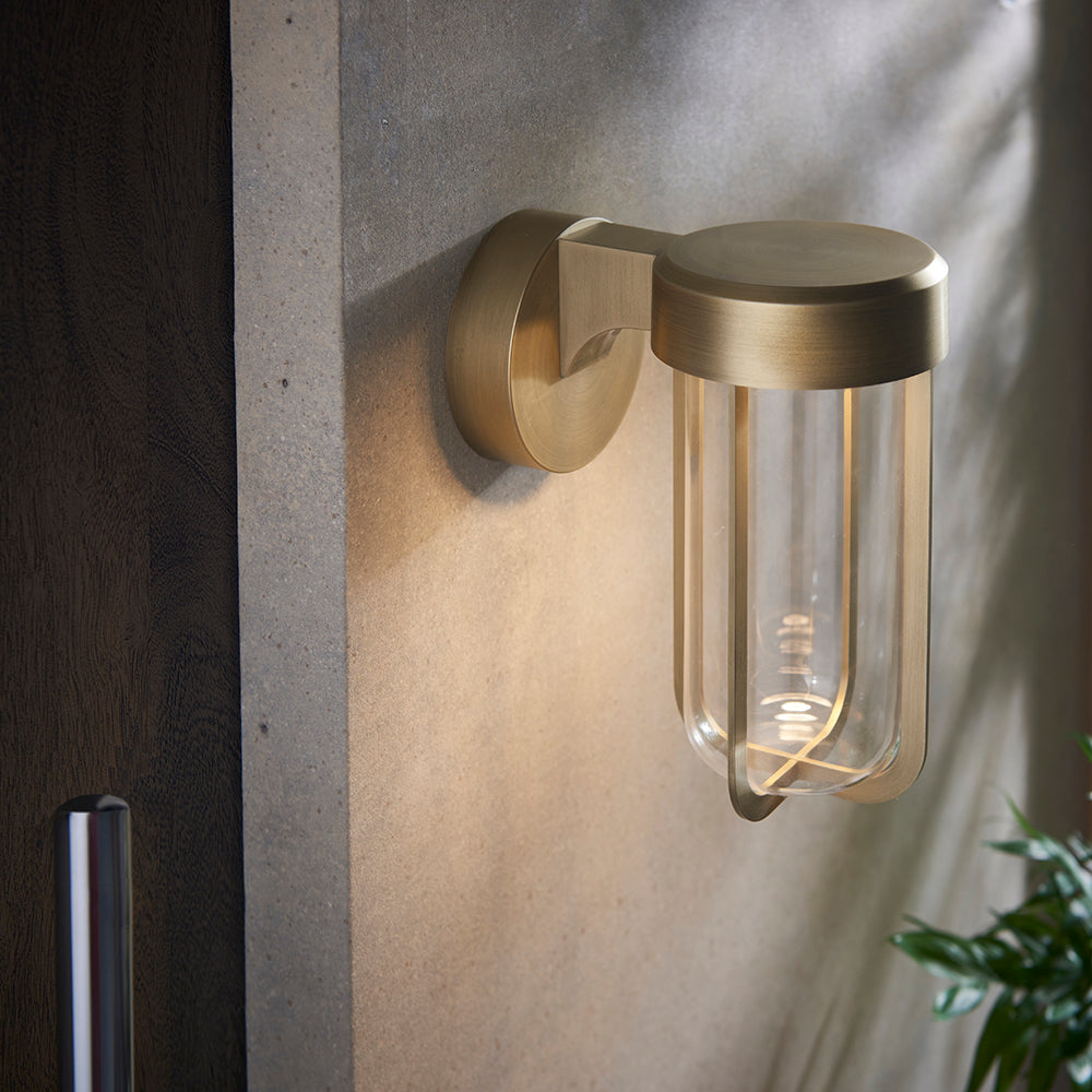 Die Cast IP44 LED Wall Light In Brushed Gold With Clear Glass - ID 11072 - LOW STOCK, PLEASE CALL