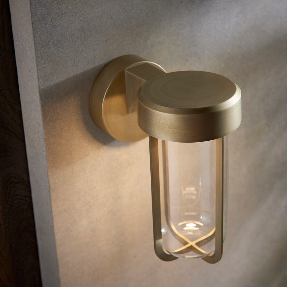 Die Cast IP44 LED Wall Light In Brushed Gold With Clear Glass - ID 11072 - LOW STOCK, PLEASE CALL