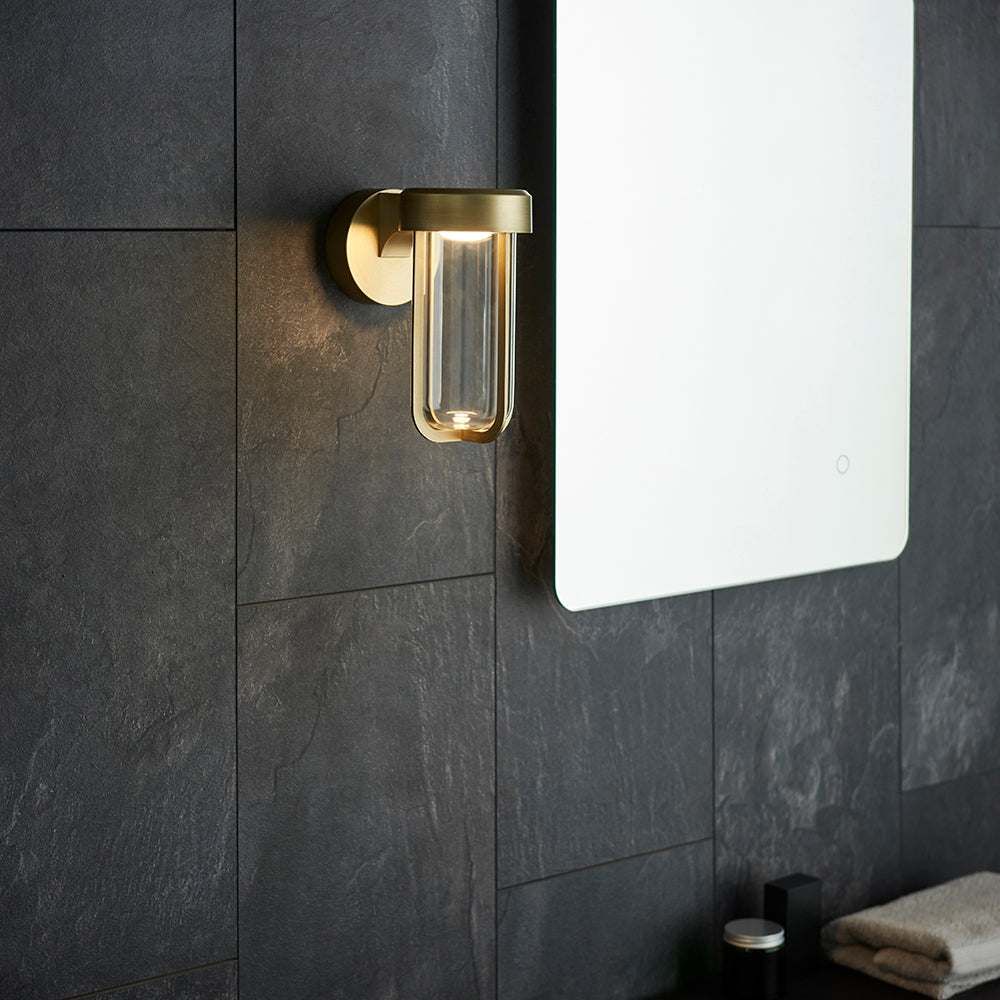 Die Cast IP44 LED Wall Light In Brushed Gold With Clear Glass - ID 11072 - LOW STOCK, PLEASE CALL