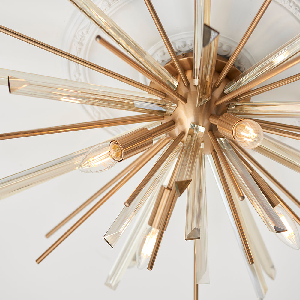 Antique Brass & Champagne Tint Cut Glass Semi-Flush Ceiling Light - ID 11137