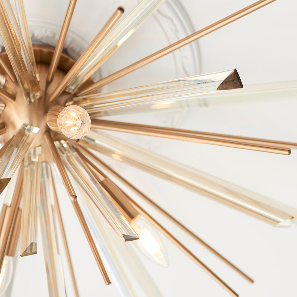 Antique Brass & Champagne Tint Cut Glass Semi-Flush Ceiling Light - ID 11137