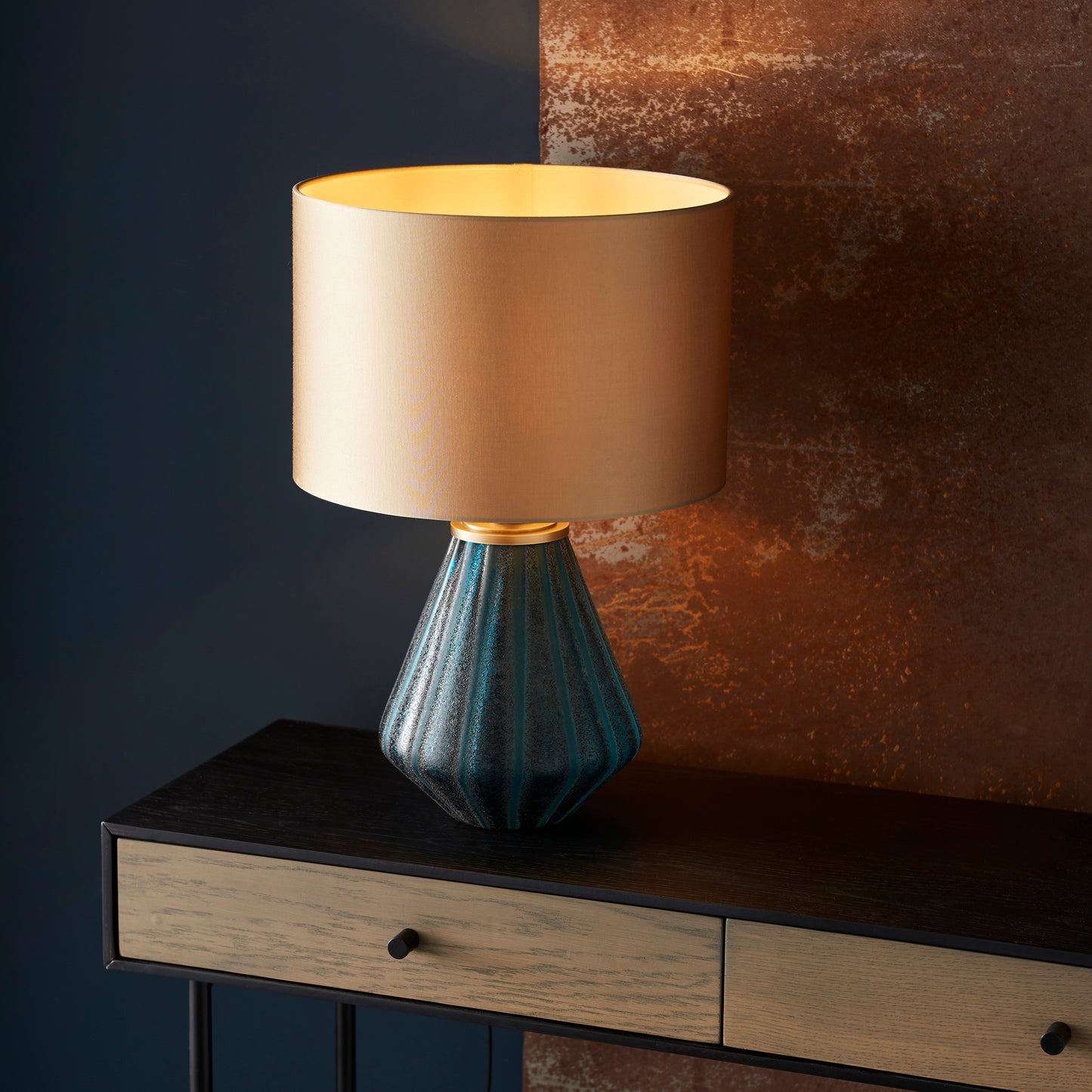Turquoise Fluted & Textured Blown Glass Table Lamp - ID 11642