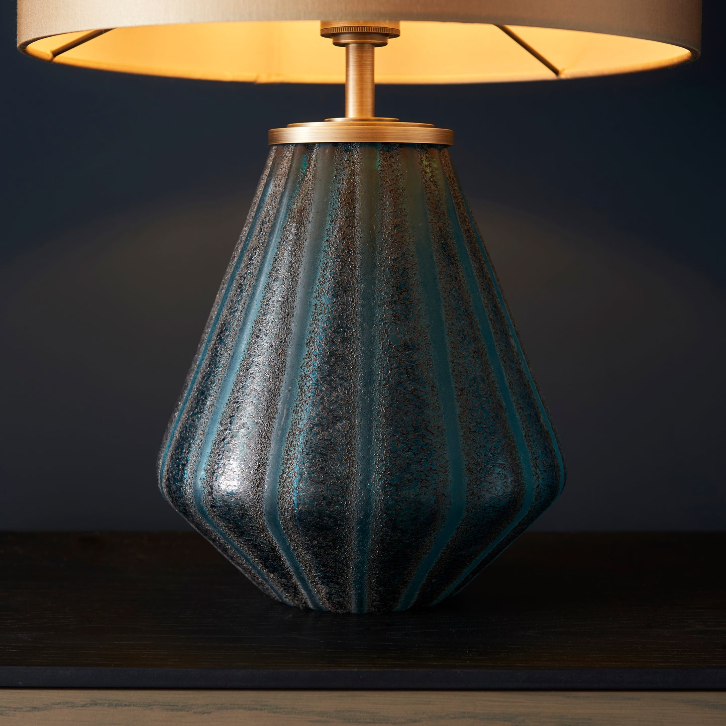 Turquoise Fluted & Textured Blown Glass Table Lamp - ID 11642