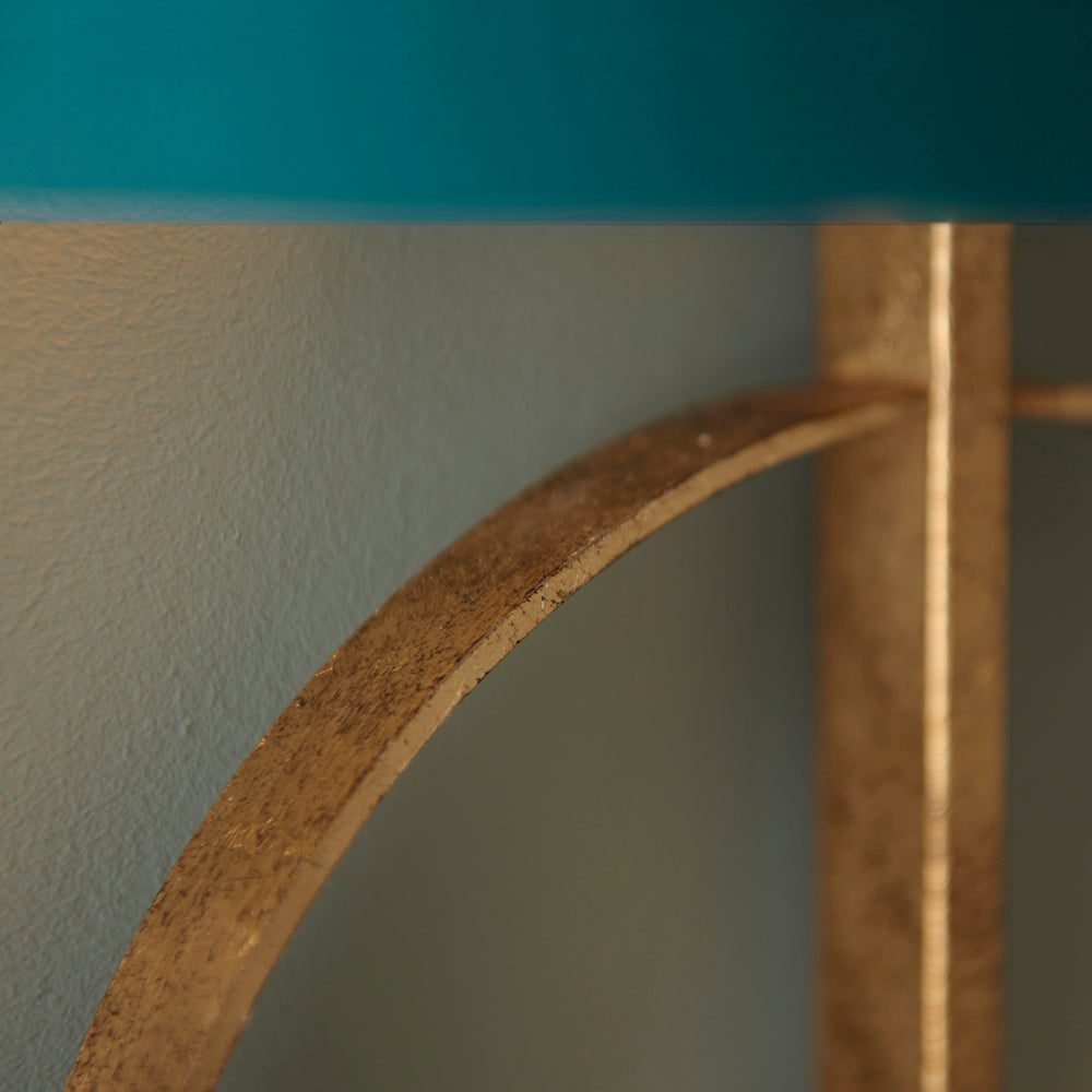 Hoop Detail Wall Light In Gold Leaf With Teal Satin Fabric - ID 11187