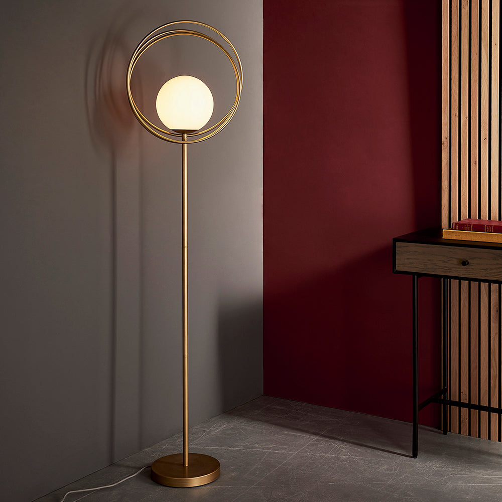 Brushed Gold & Opal Glass Floor Lamp - ID 11152