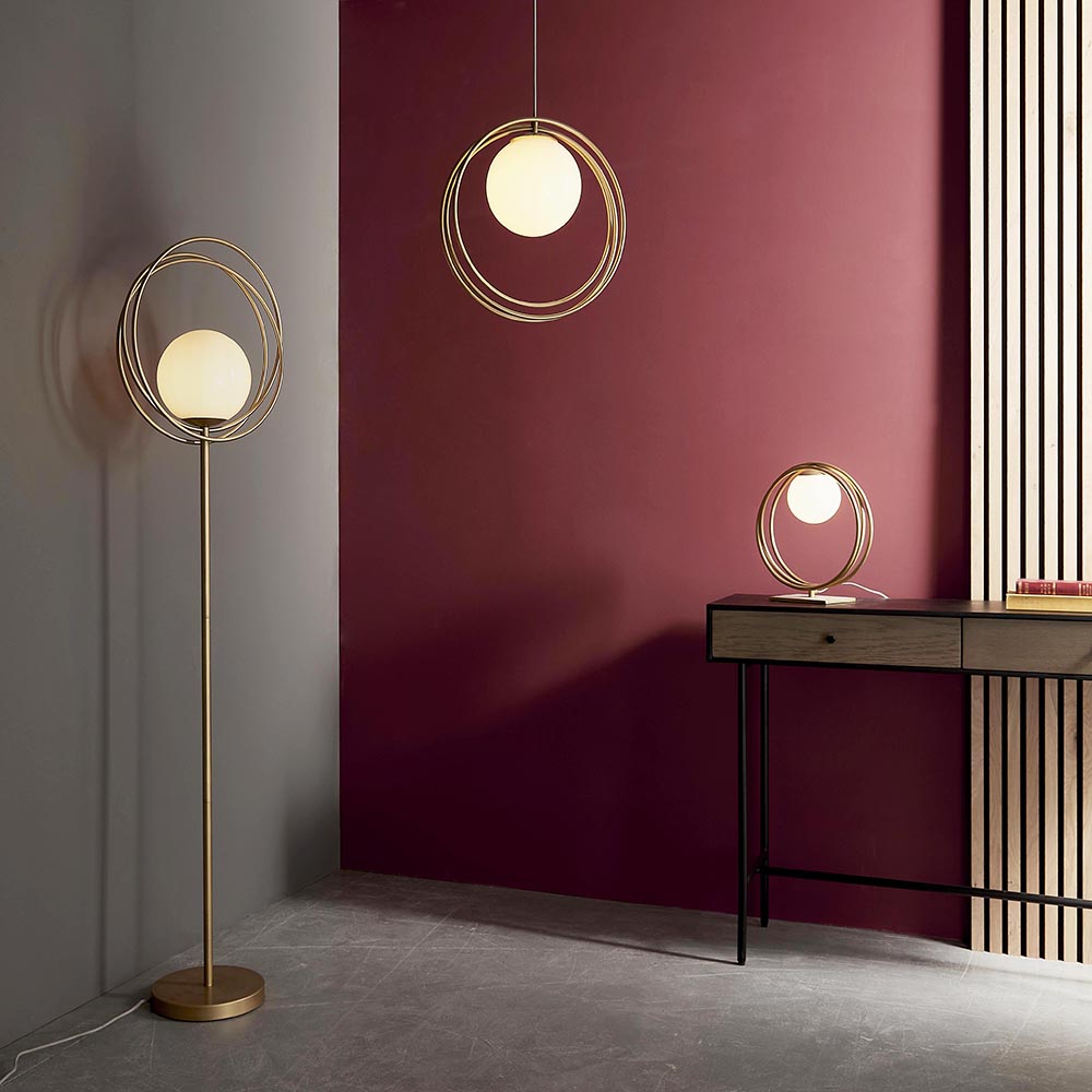 Brushed Gold & Opal Glass Floor Lamp - ID 11152