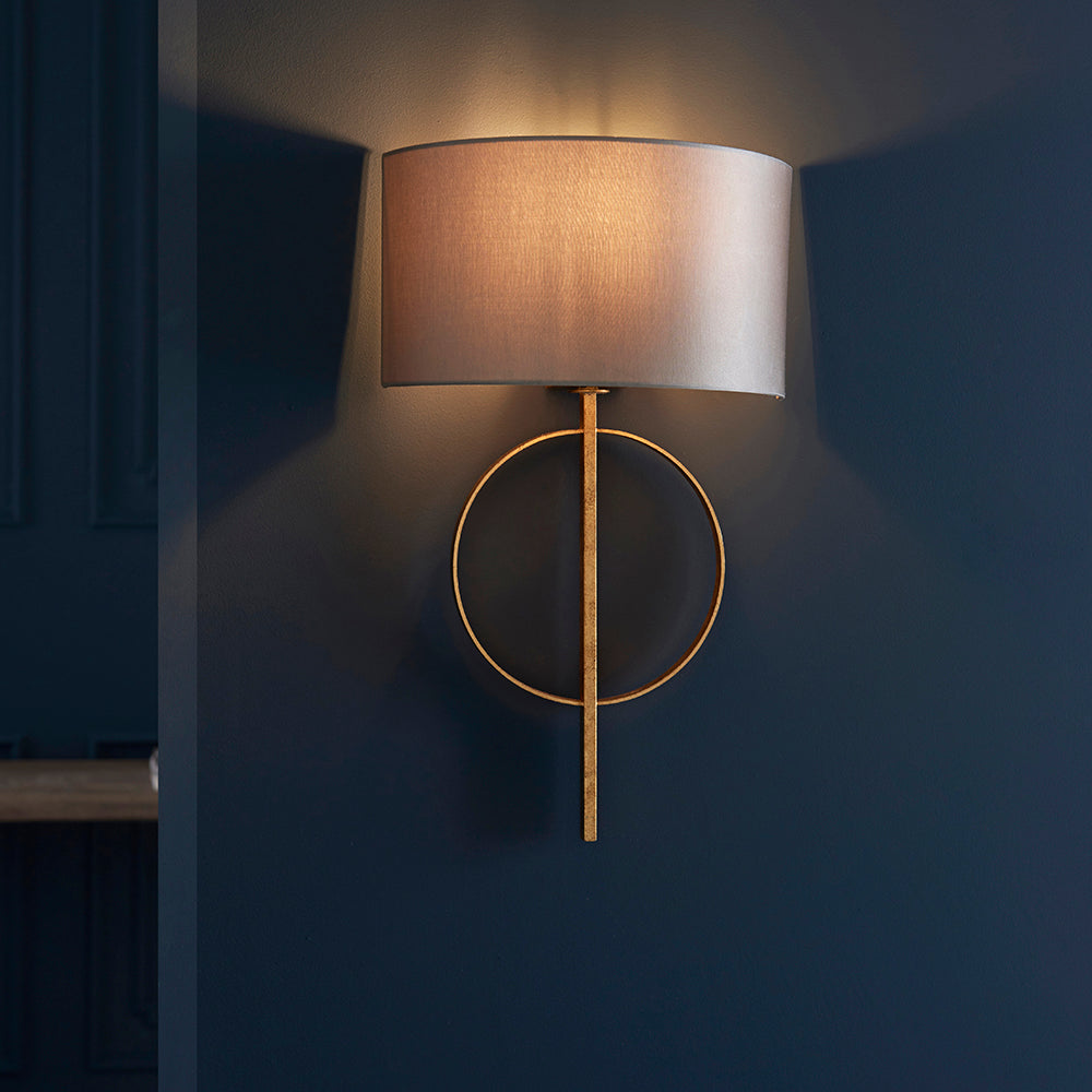 Hoop Detail Wall Light In Gold Leaf With Mink Satin Fabric - ID 11183