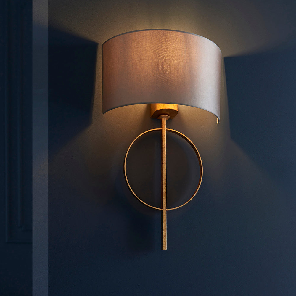 Hoop Detail Wall Light In Gold Leaf With Mink Satin Fabric - ID 11183