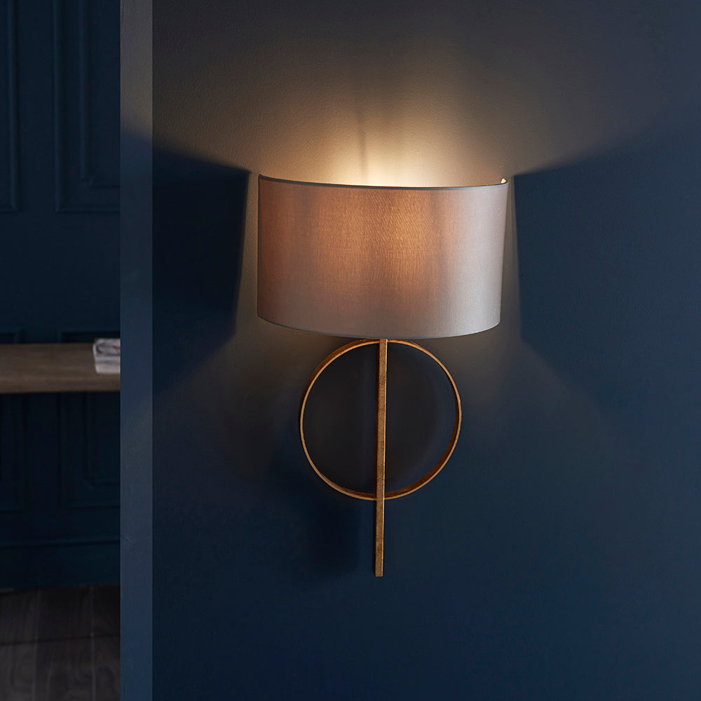 Hoop Detail Wall Light In Gold Leaf With Mink Satin Fabric - ID 11183