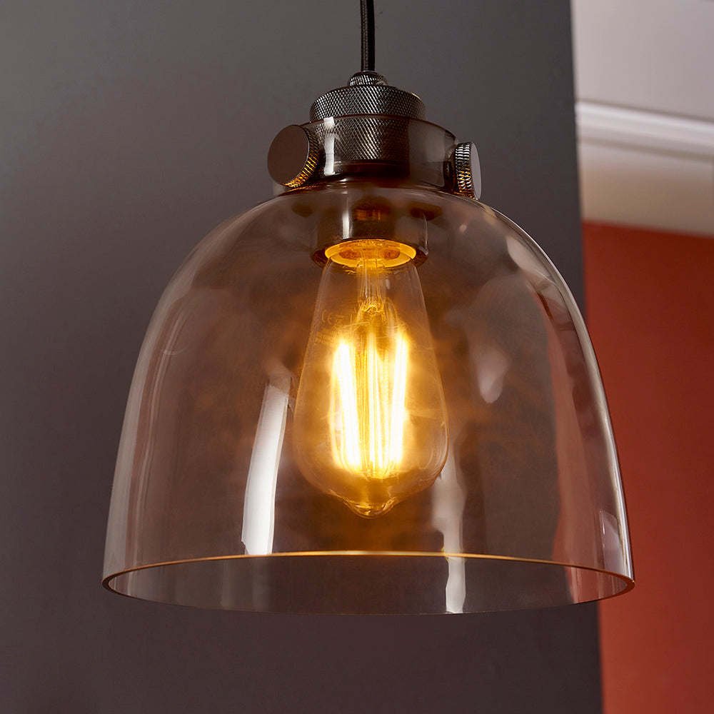 Black Chrome & Smoke Grey Tinted Glass Single Pendant - ID 11002