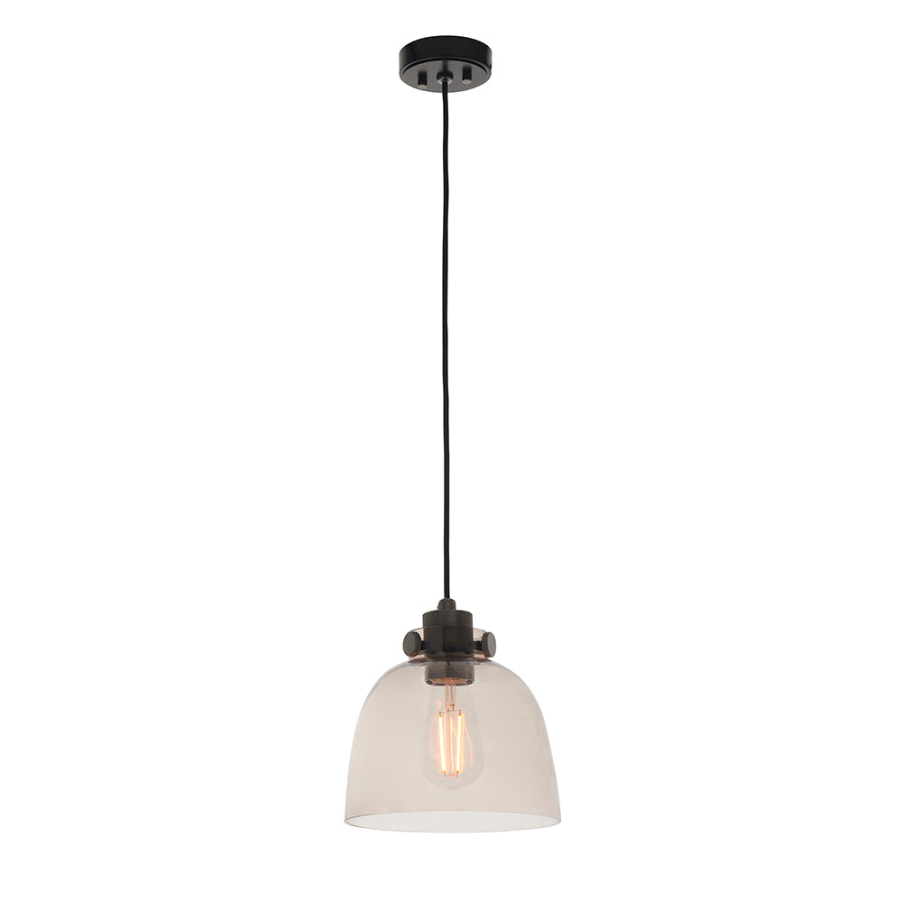 Black Chrome & Smoke Grey Tinted Glass Single Pendant - ID 11002