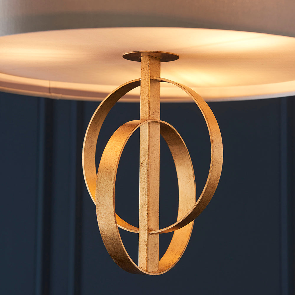 Hoop Detail Medium Three Light Pendant In Gold Leaf With Mink Satin Fabric - ID 11180