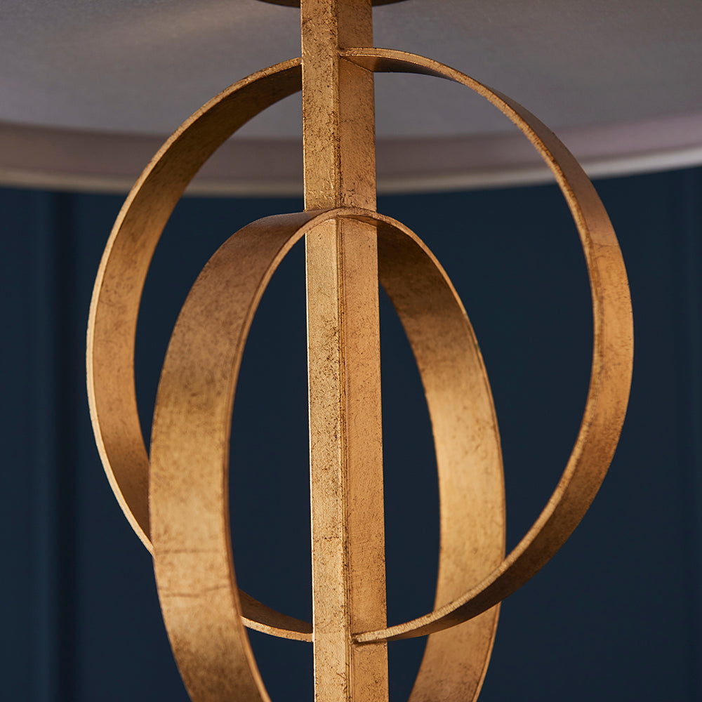 Hoop Detail Medium Three Light Pendant In Gold Leaf With Mink Satin Fabric - ID 11180