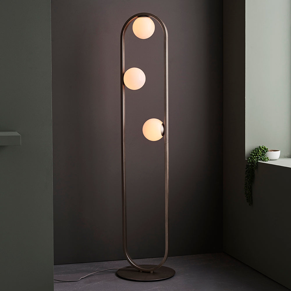 Geometric Brushed Silver & Opal Glass Floor Lamp - ID 11116