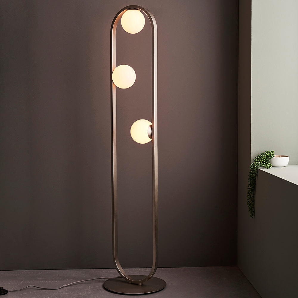 Geometric Brushed Silver & Opal Glass Floor Lamp - ID 11116