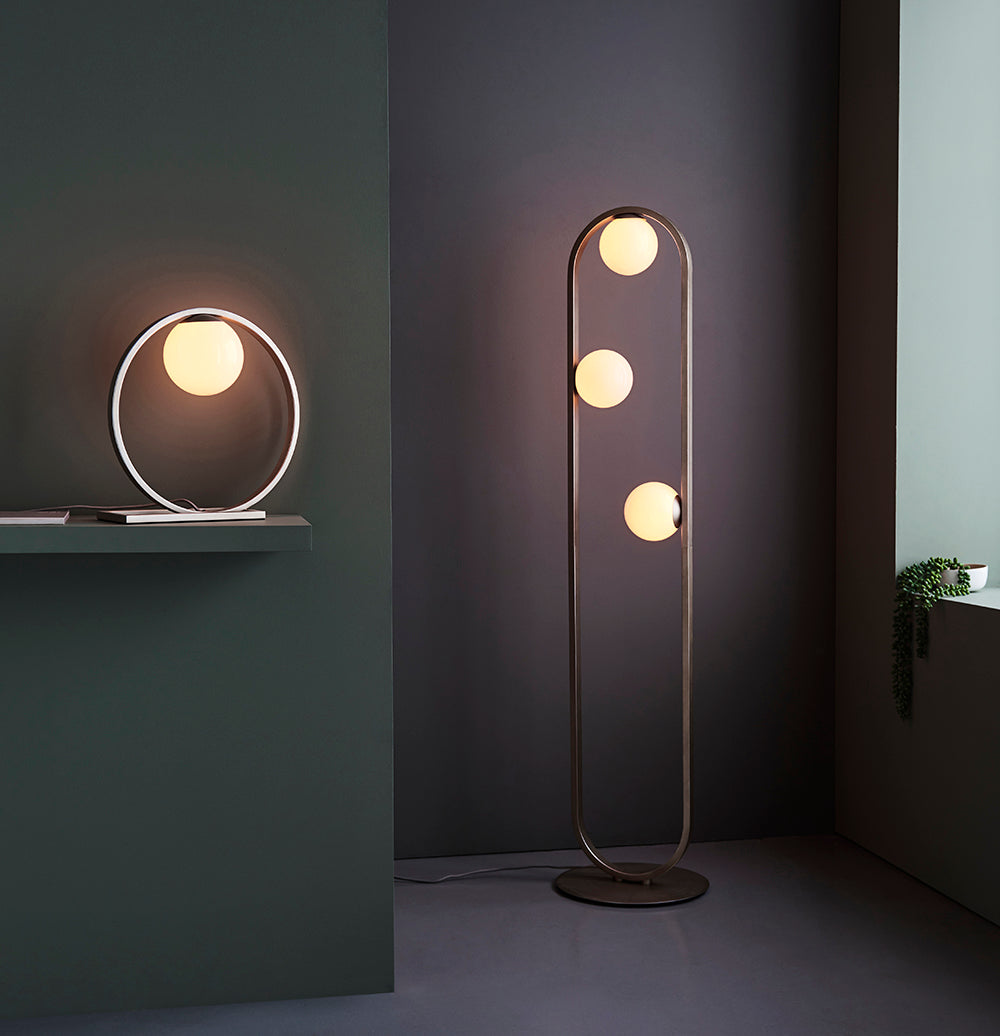 Geometric Brushed Silver & Opal Glass Floor Lamp - ID 11116