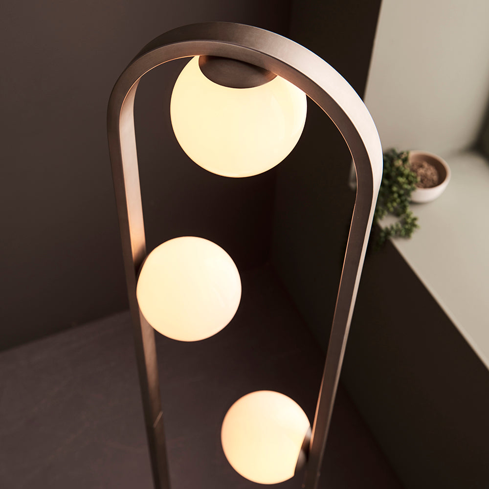 Geometric Brushed Silver & Opal Glass Floor Lamp - ID 11116