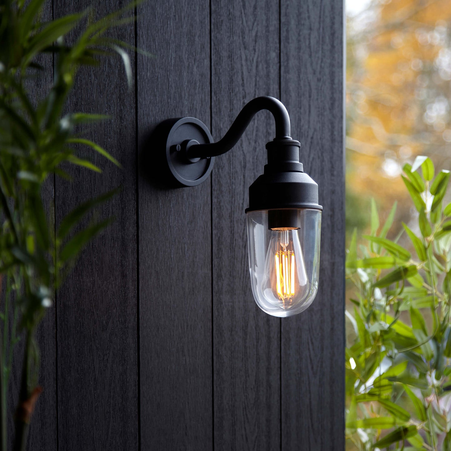 Textured Black Curved Arm Wall Light With Clear Glass - ID 12496