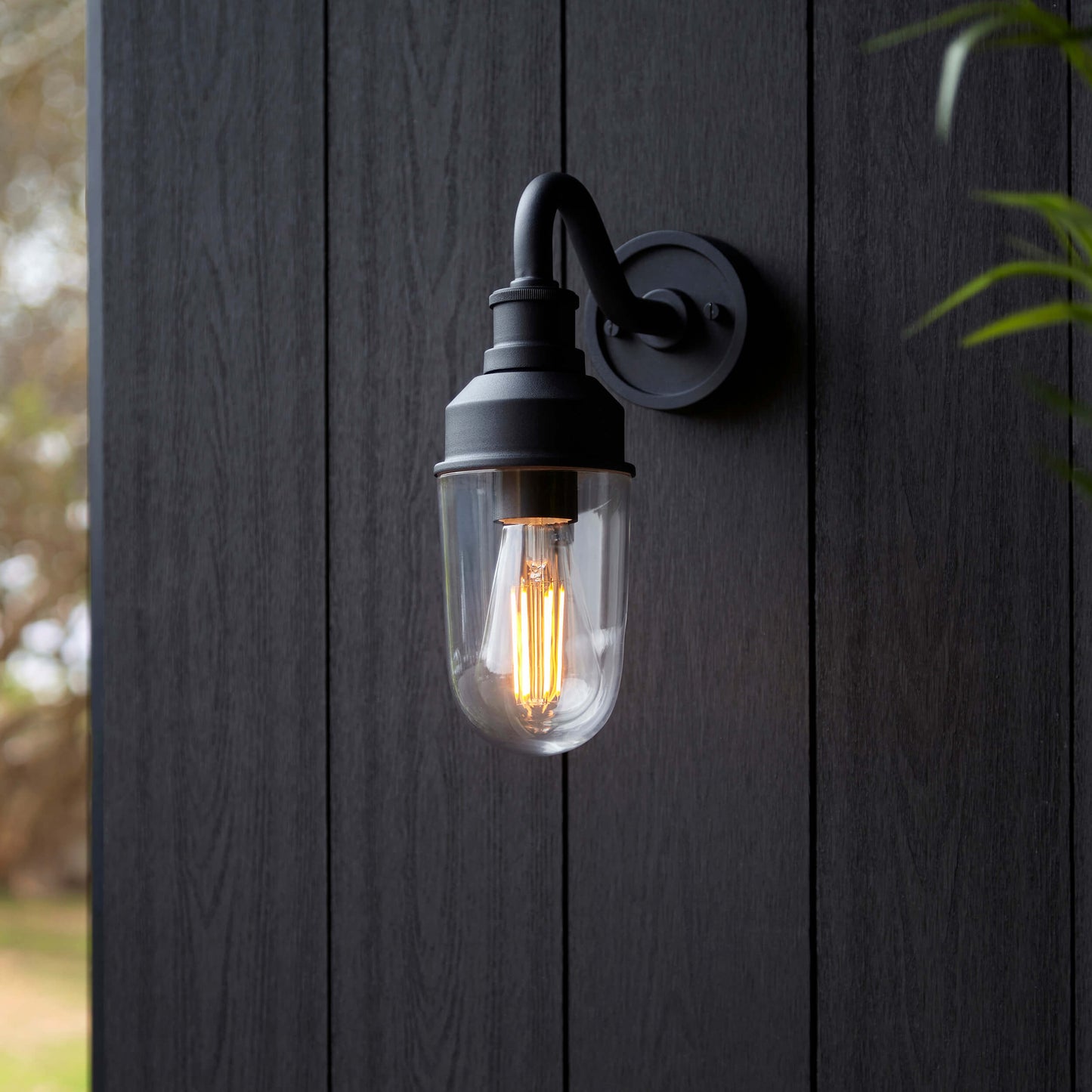 Textured Black Curved Arm Wall Light With Clear Glass - ID 12496