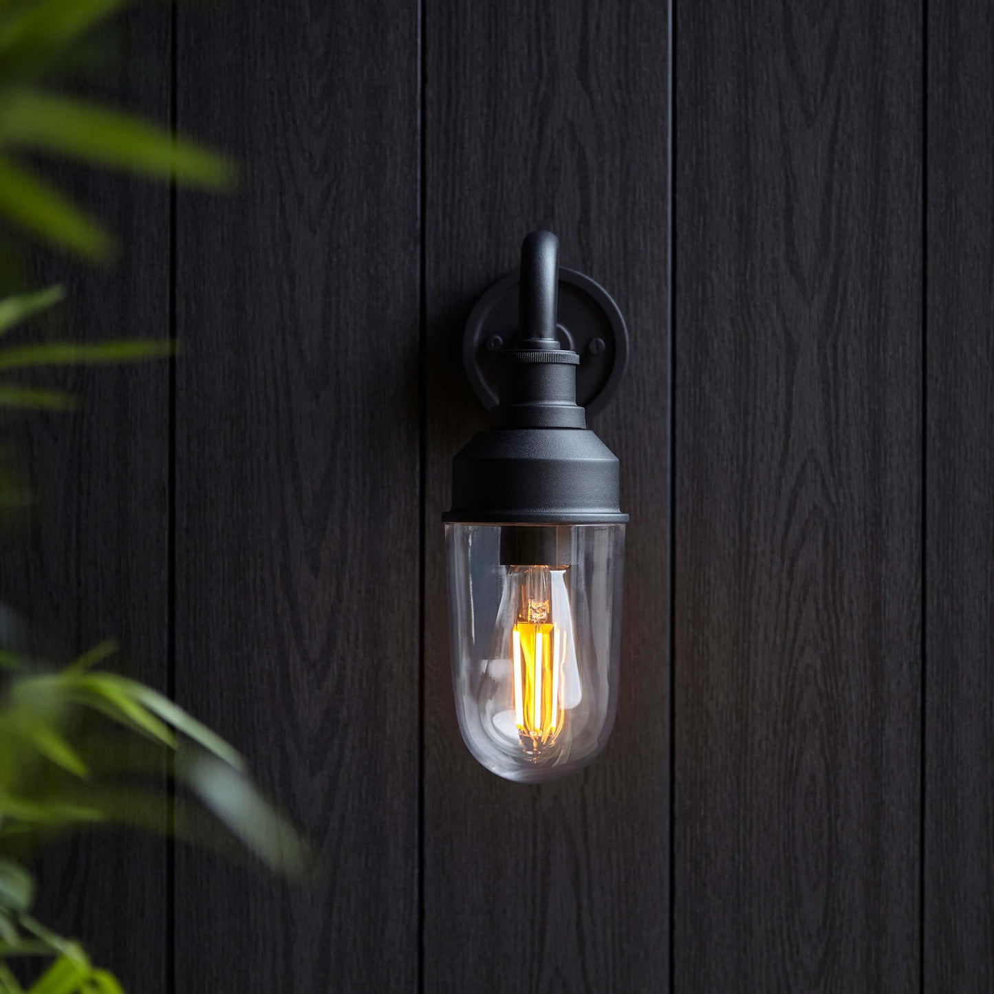 Textured Black Curved Arm Wall Light With Clear Glass - ID 12496