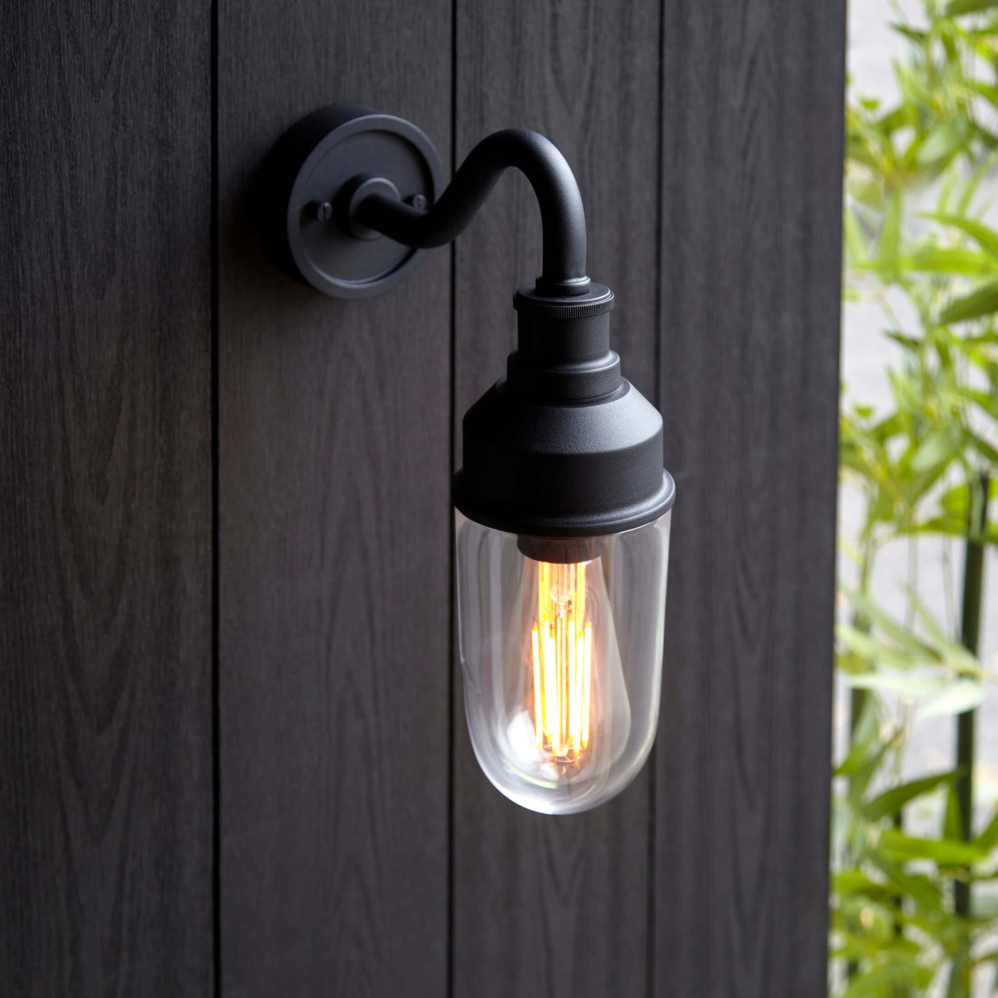Textured Black Curved Arm Wall Light With Clear Glass - ID 12496