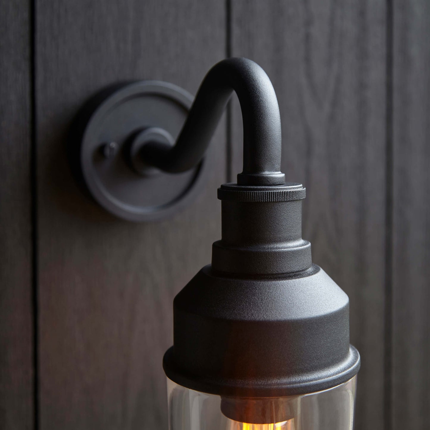 Textured Black Curved Arm Wall Light With Clear Glass - ID 12496