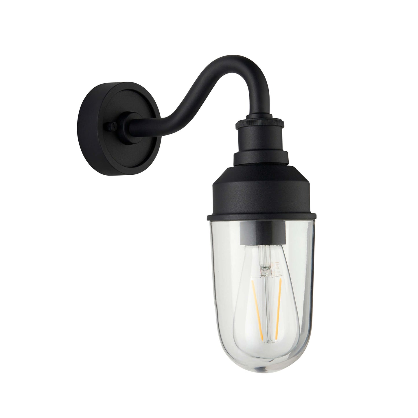 Textured Black Curved Arm Wall Light With Clear Glass - ID 12496