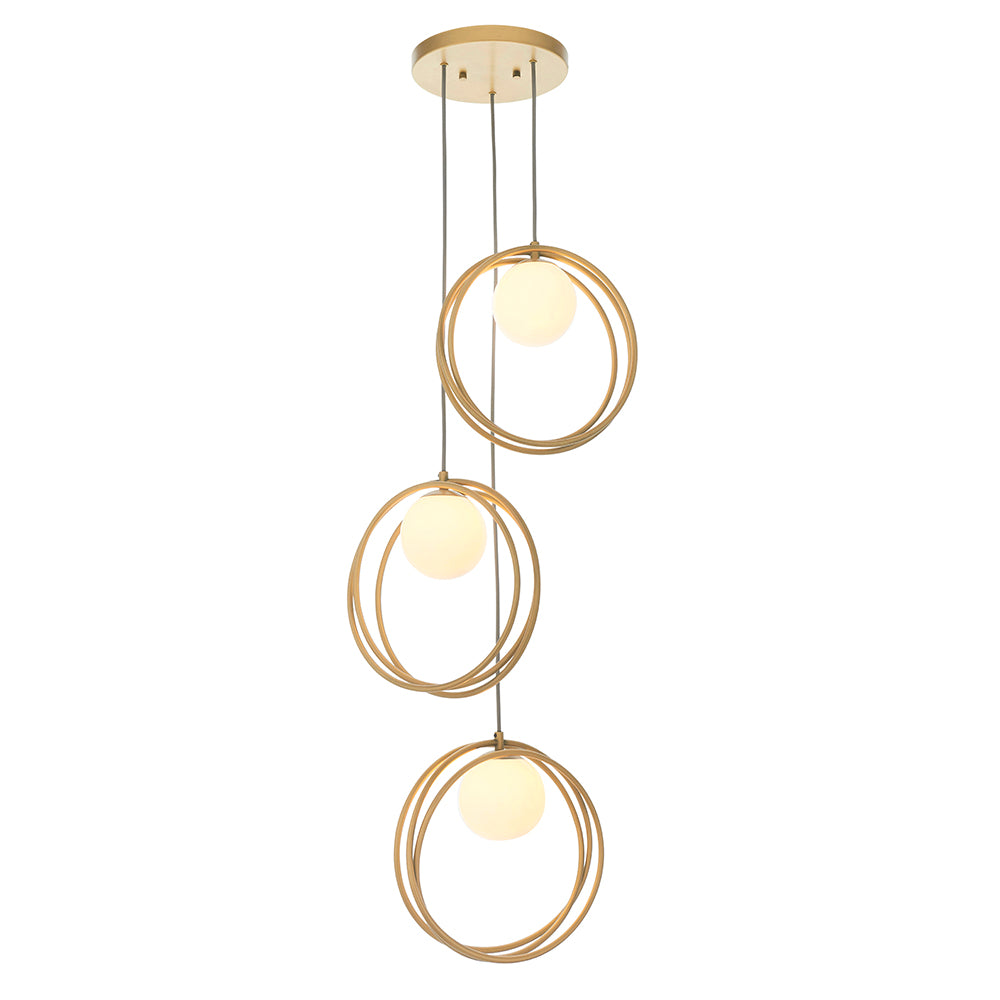 Brushed Gold & Opal Glass Three Lamp Multiple Drop Pendant - ID 11151
