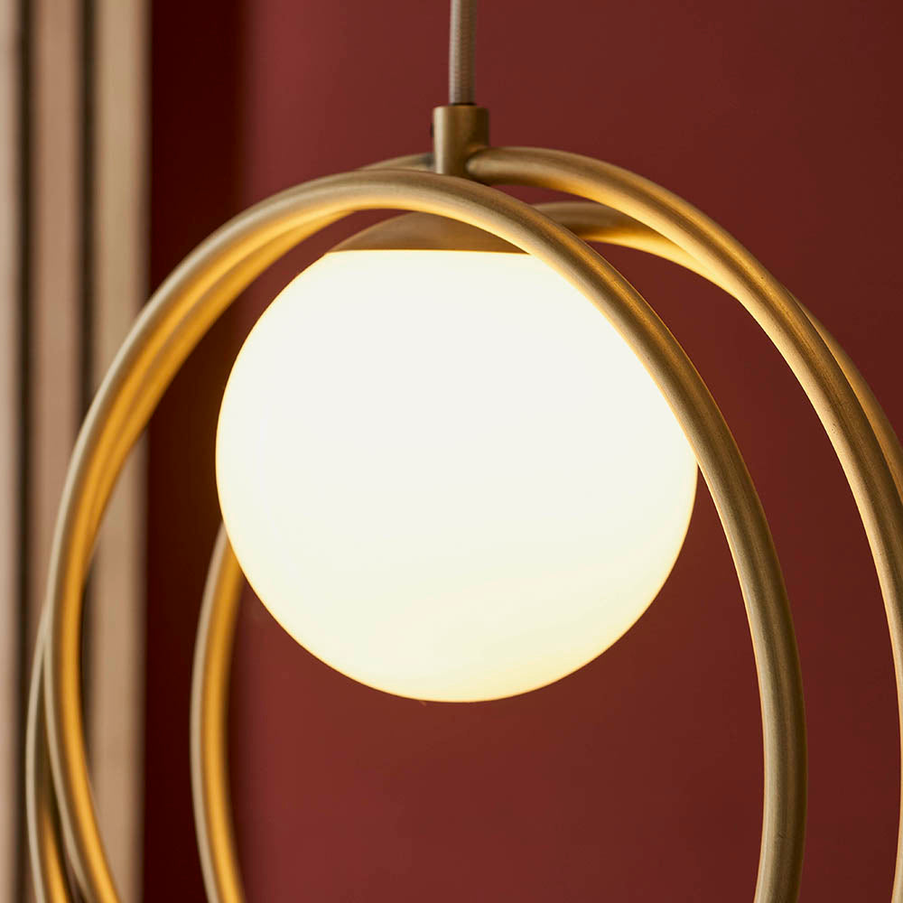Brushed Gold & Opal Glass Three Lamp Multiple Drop Pendant - ID 11151