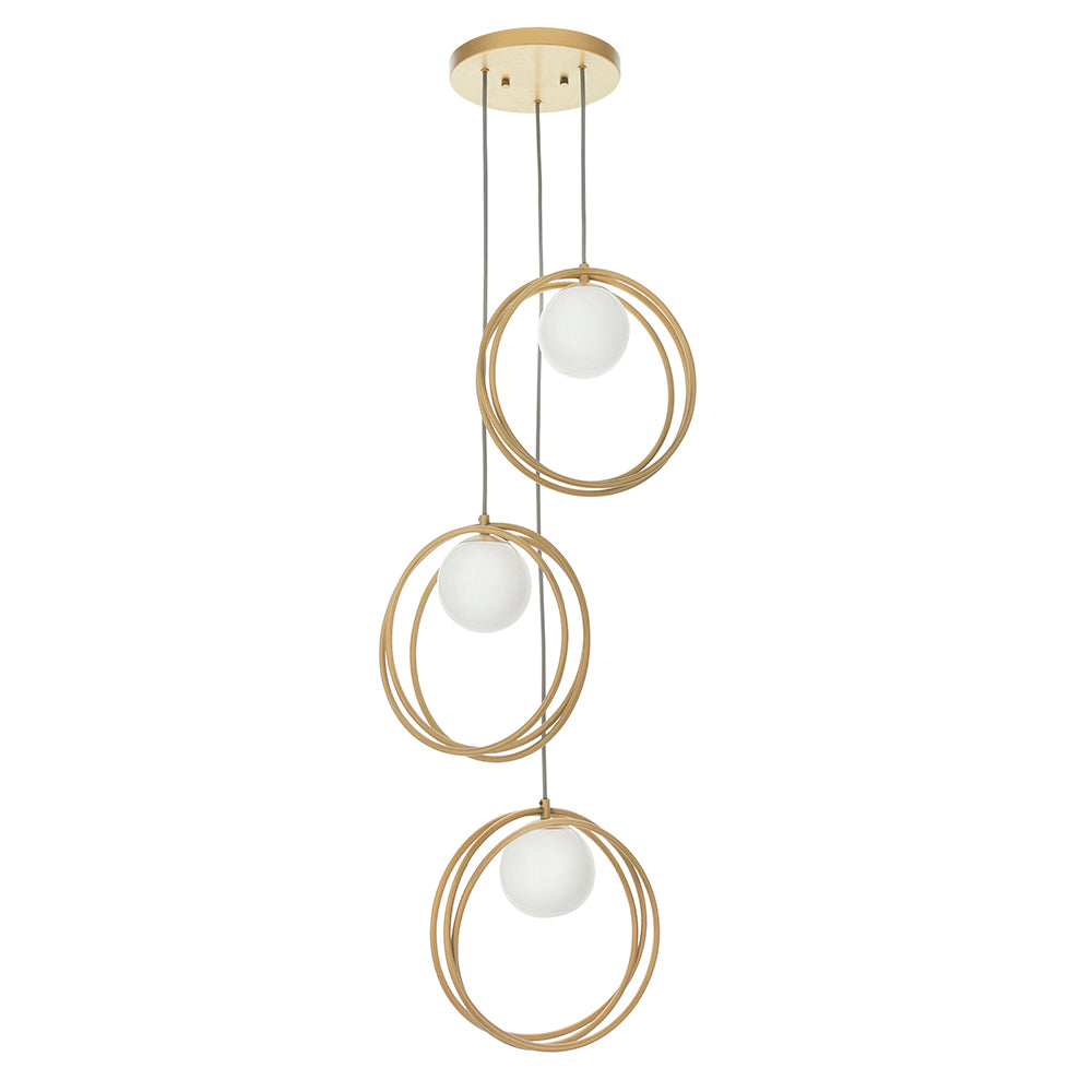 Brushed Gold & Opal Glass Three Lamp Multiple Drop Pendant - ID 11151