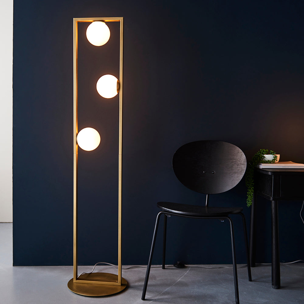 Geometric Brushed Gold & Opal Glass Floor Lamp - ID 11114