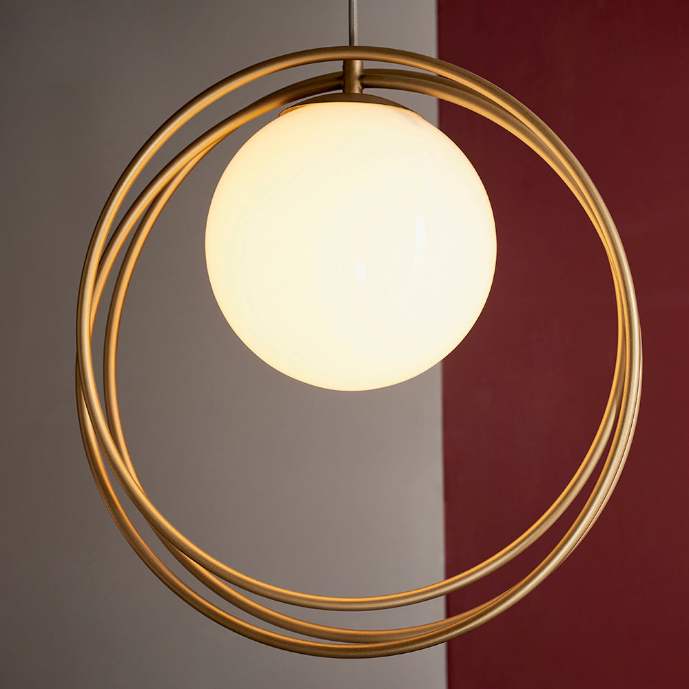 Brushed Gold & Opal Glass Single Pendant - ID 11153