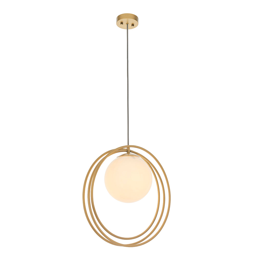 Brushed Gold & Opal Glass Single Pendant - ID 11153