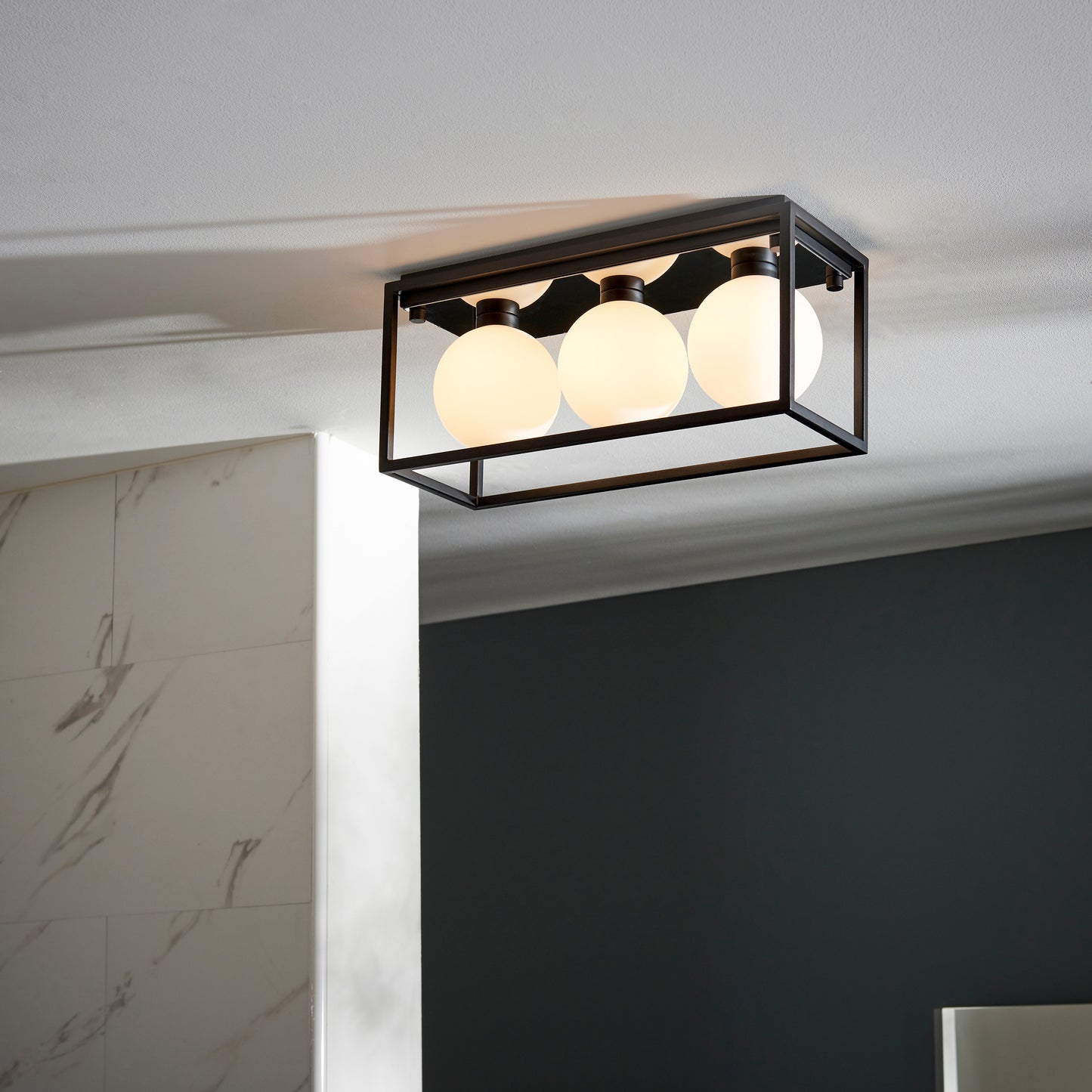 Angular Framed Linear IP44 Semi-Flush Ceiling Light - ID 11669