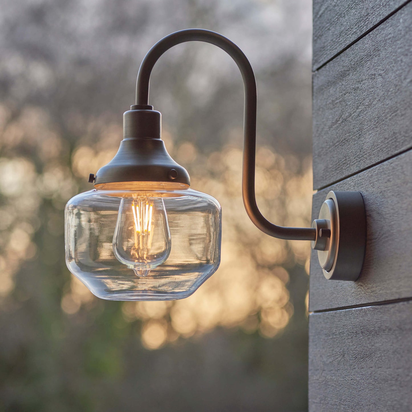 Aged Pewter Swan Neck Wall Light With Clear Glass Shade - ID 12498