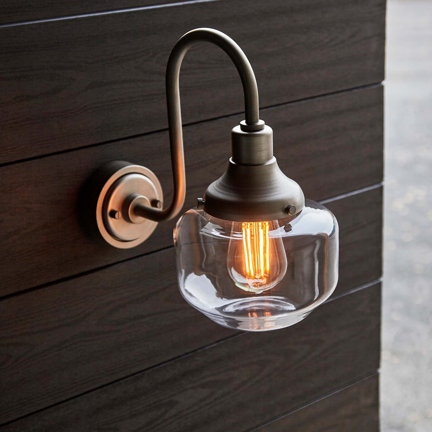 Aged Pewter Swan Neck Wall Light With Clear Glass Shade - ID 12498
