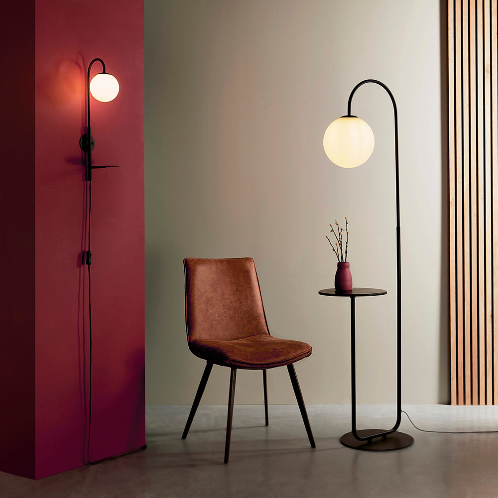 Satin Black Floor Lamp With Shelf - ID 11024