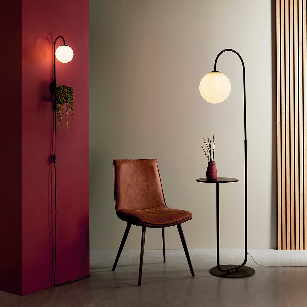 Satin Black Floor Lamp With Shelf - ID 11024