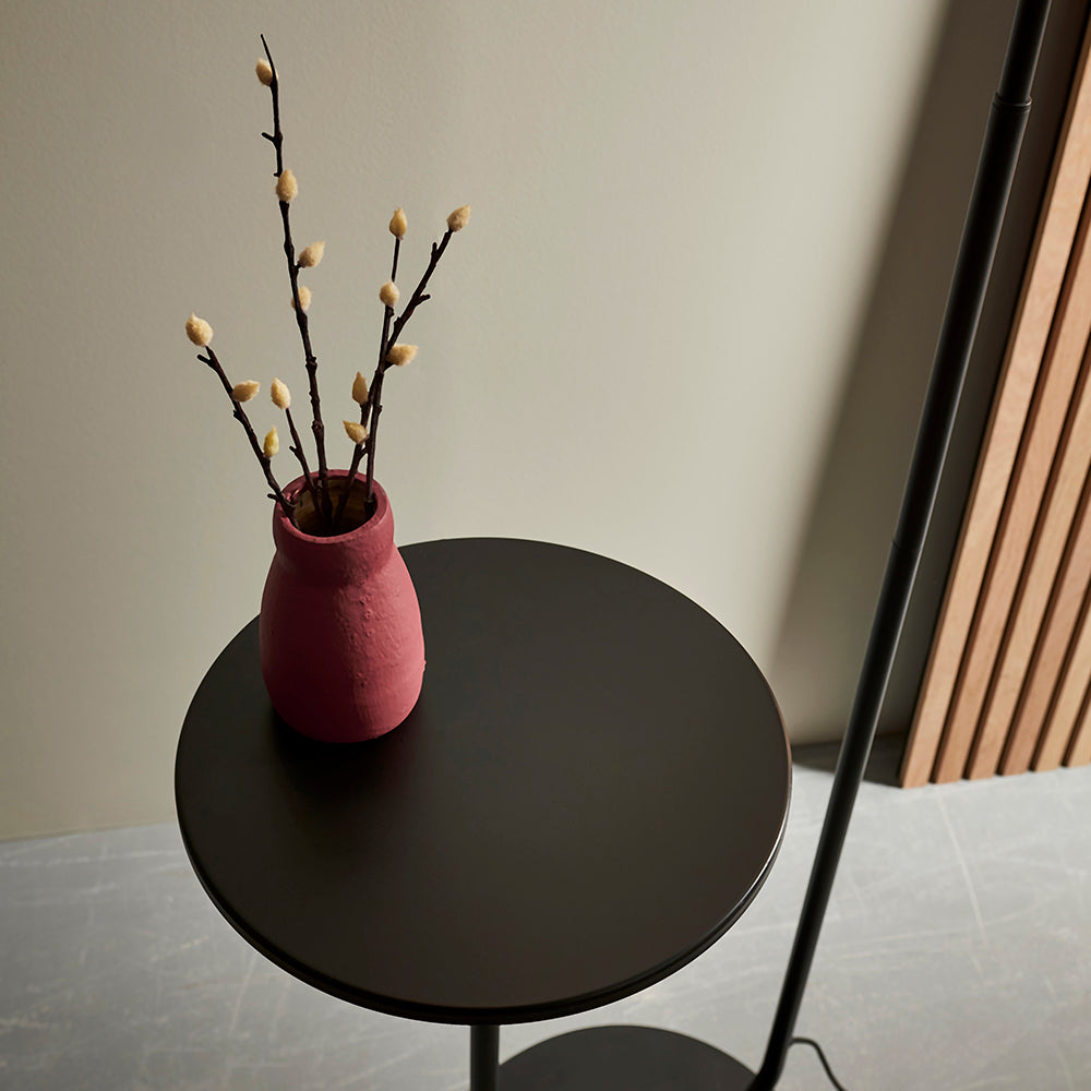 Satin Black Floor Lamp With Shelf - ID 11024