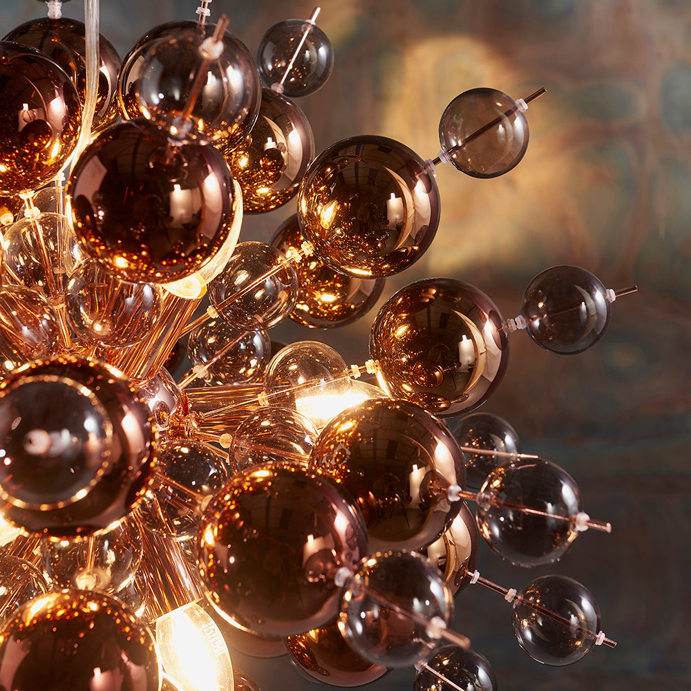 Copper Mirror & Tinted Glass Chandelier With Copper Chrome Metalwork - ID 11122