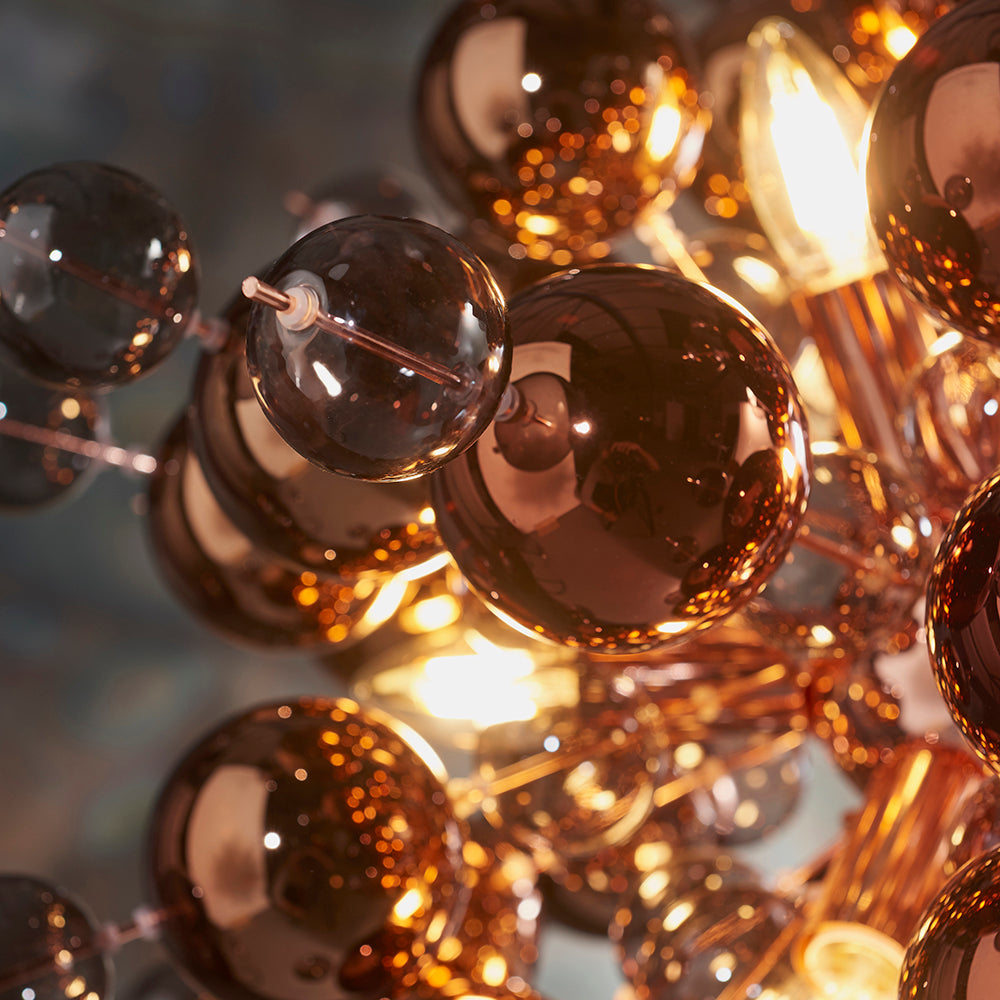 Copper Mirror & Tinted Glass Chandelier With Copper Chrome Metalwork - ID 11122