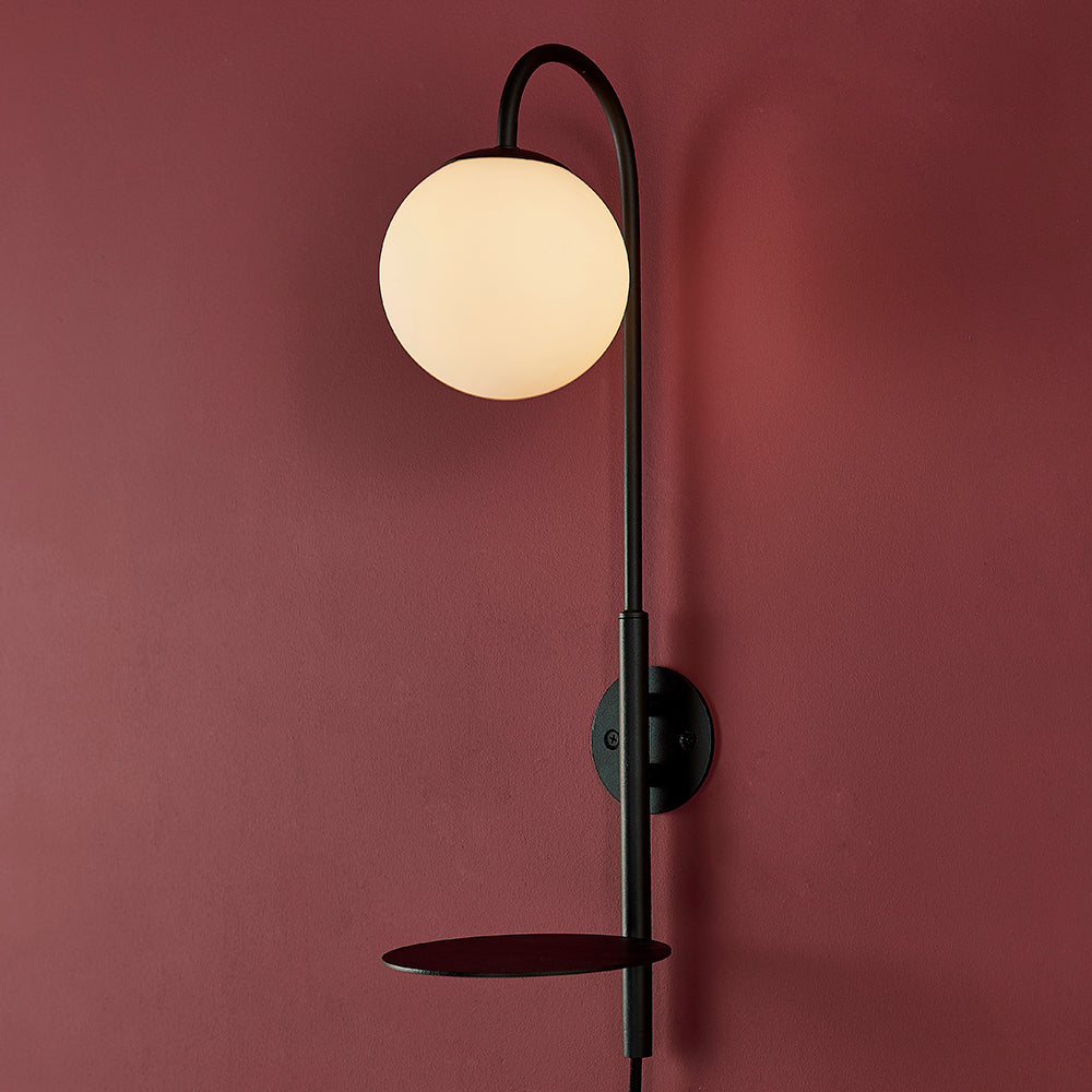 Satin Black Wall Light With Shelf - ID 11025